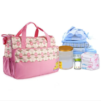 5PCS Baby Nappy Diaper Bags Set Mummy Diaper Shoulder Bags W Nappy Changing Pad Insulated Pockets Travel Tote Bags DS World