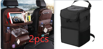 PU Leather Car Storage Bag Multifunction Seat Back Tray Hanging Bag Waterproof Car Organizer Automotive Interior Accessories DS World
