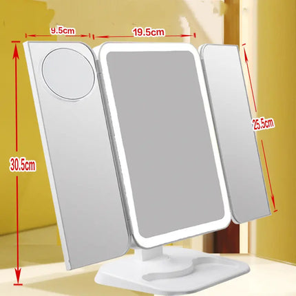 Trifold Makeup Mirror With Light 68 LED Vanity Mirrors 10X Magnifying 180Rotation DS World