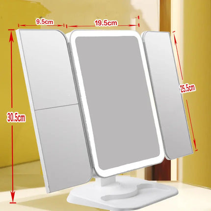 Trifold Makeup Mirror With Light 68 LED Vanity Mirrors 10X Magnifying 180Rotation DS World