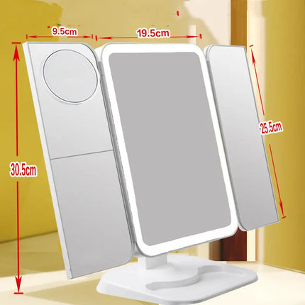 Trifold Makeup Mirror With Light 68 LED Vanity Mirrors 10X Magnifying 180Rotation DS World