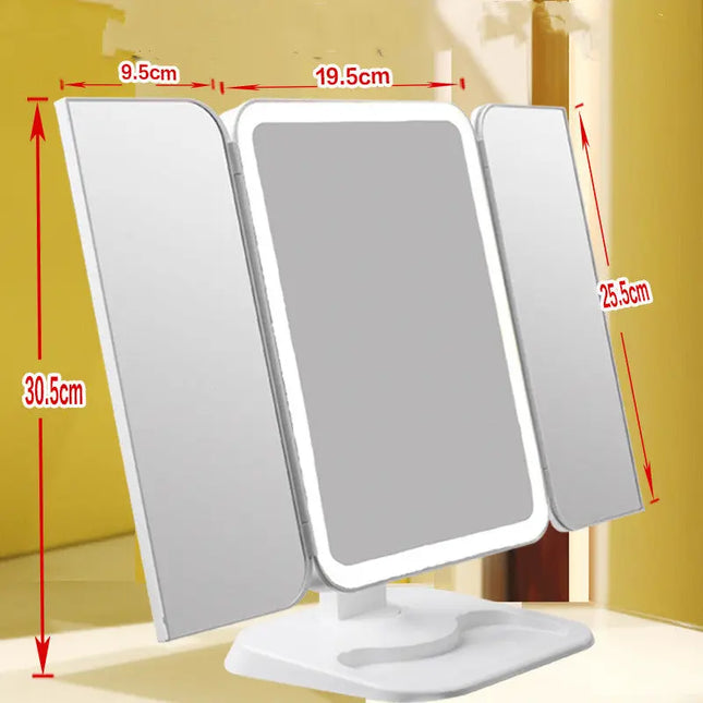 Trifold Makeup Mirror With Light 68 LED Vanity Mirrors 10X Magnifying 180Rotation DS World