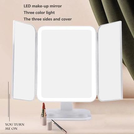 Trifold Makeup Mirror With Light 68 LED Vanity Mirrors 10X Magnifying 180Rotation DS World