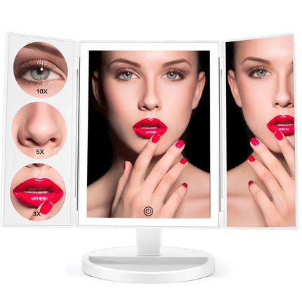 Trifold Makeup Mirror With Light 68 LED Vanity Mirrors 10X Magnifying 180Rotation DS World
