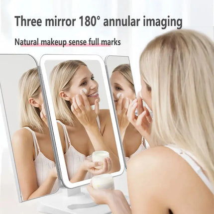 Trifold Makeup Mirror With Light 68 LED Vanity Mirrors 10X Magnifying 180Rotation DS World