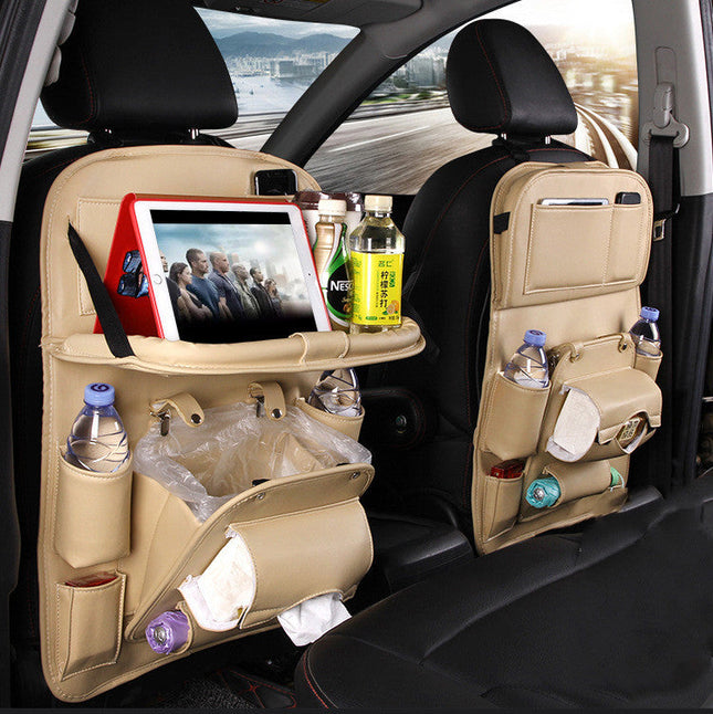 PU Leather Car Storage Bag Multifunction Seat Back Tray Hanging Bag Waterproof Car Organizer Automotive Interior Accessories DS World