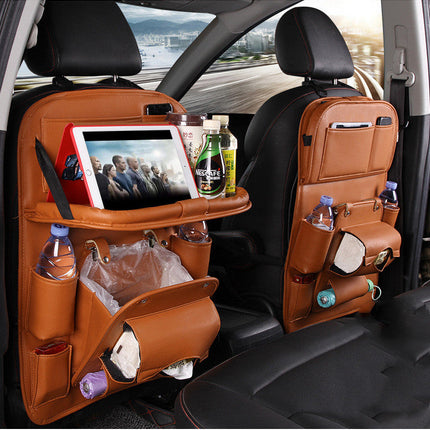 PU Leather Car Storage Bag Multifunction Seat Back Tray Hanging Bag Waterproof Car Organizer Automotive Interior Accessories DS World
