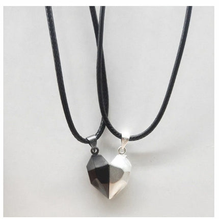 Attractive Wishing Stone Couple Pendant Necklace Ancient Love Token Heart-shaped Electrocardiogram Magnetic Heart Pendant Splicing Necklace Valentine's Day Gift DS World