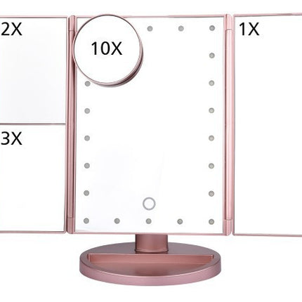 24 LED Magnifying Lighted Cosmetic Makeup Mirror Tabletop Tri-fold Touch Screen Mirror Touch Screen DS World