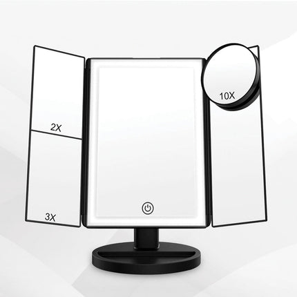 24 LED Magnifying Lighted Cosmetic Makeup Mirror Tabletop Tri-fold Touch Screen Mirror Touch Screen DS World