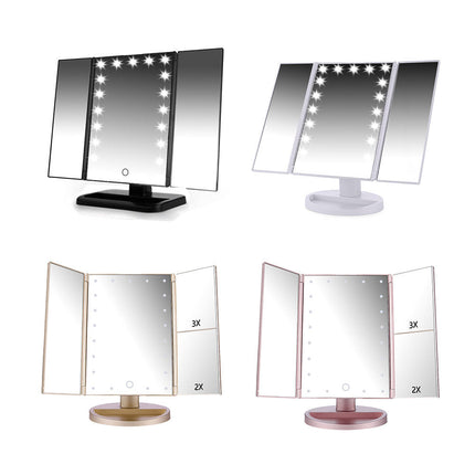 24 LED Magnifying Lighted Cosmetic Makeup Mirror Tabletop Tri-fold Touch Screen Mirror Touch Screen DS World