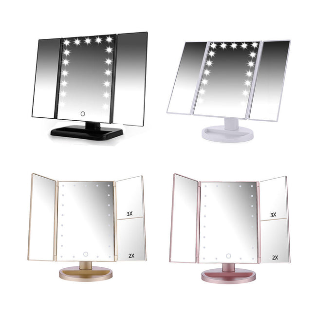 24 LED Magnifying Lighted Cosmetic Makeup Mirror Tabletop Tri-fold Touch Screen Mirror Touch Screen DS World