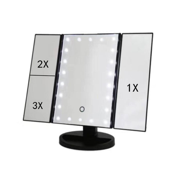 24 LED Magnifying Lighted Cosmetic Makeup Mirror Tabletop Tri-fold Touch Screen Mirror Touch Screen DS World