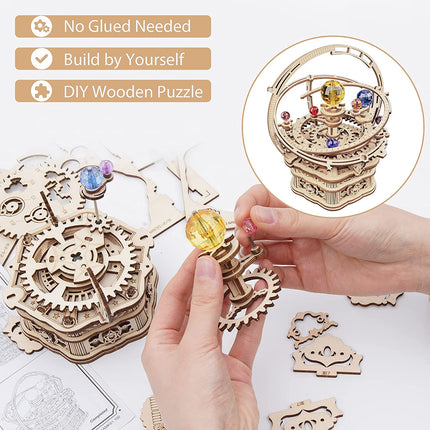ROKR Rotating Starry Night Mechanical Music Box 3D Wooden Puzzle Assembly Model Building Kits Toys For Children Kids - AMK51 DS World