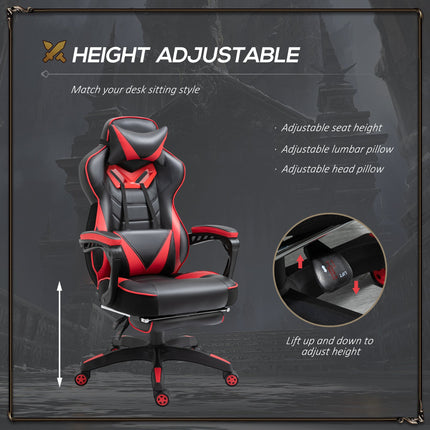 Vinsetto Computer Gaming Chair, Racing Desk Chair With Lumbar Support And Footrest, PU Leather Gamer Chair With Headrest And Swivel Wheels For Home, Red DS World