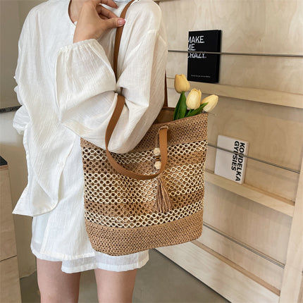 Summer Stripe Straw Sholder Bags With Tassel Pendant Fashion Large Capacity Seaside Vacation Beach Bags DS World