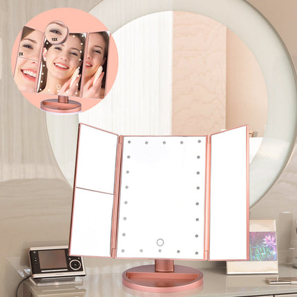 24 LED Magnifying Lighted Cosmetic Makeup Mirror Tabletop Tri-fold Touch Screen Mirror Touch Screen DS World