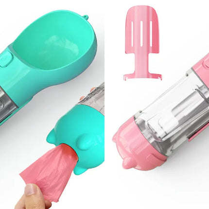 Pet Water Bottle Feeder Bowl Garbage Bag Storage Portable Pet Outdoor Travel 3 In 1 Dog Water Bottle DS World