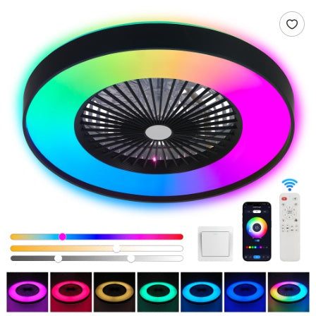 23 Inch Black Ceiling Fan Light With LED RGB   Dimmable & Color Changing, APP & Remote Control, Modern Smart Ceiling Fan For Living Room, Bedroom, And Dining Room  Silent 6-Speed Reversible DC Motor DS World