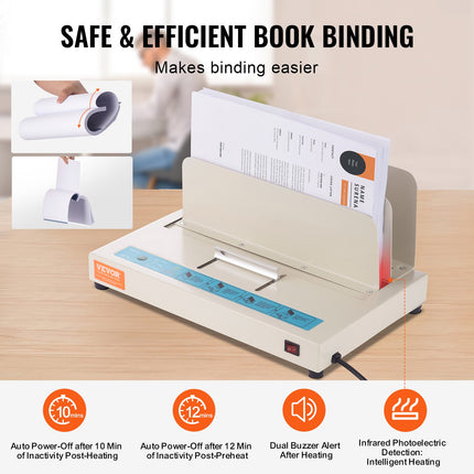 Thermal Binding Machine, 500 Sheets Capacity Book Binding Machine, Thermal Book Binder 50mm Binding Thickness A3(Short Edge)/A4/A5 Document, With Infrared Optical Detection