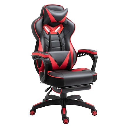 Vinsetto Computer Gaming Chair, Racing Desk Chair With Lumbar Support And Footrest, PU Leather Gamer Chair With Headrest And Swivel Wheels For Home, Red DS World