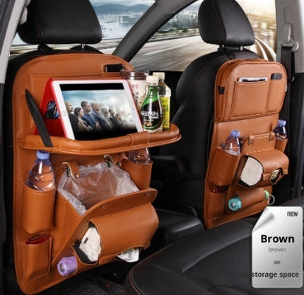 PU Leather Car Storage Bag Multifunction Seat Back Tray Hanging Bag Waterproof Car Organizer Automotive Interior Accessories DS World