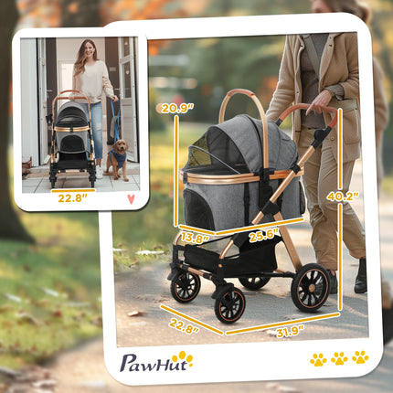 3 In 1 Dog Stroller With Detachable Cabin, 4 Wheel Folding Lightweight Pet Stroller For Small Dogs, Gray DS World