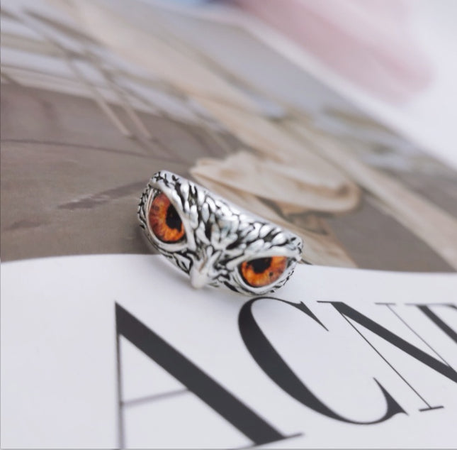 Fashion Vintage Demon Eye Owl Ring For Women  Retro Animal Ring Silver Color Jewelry