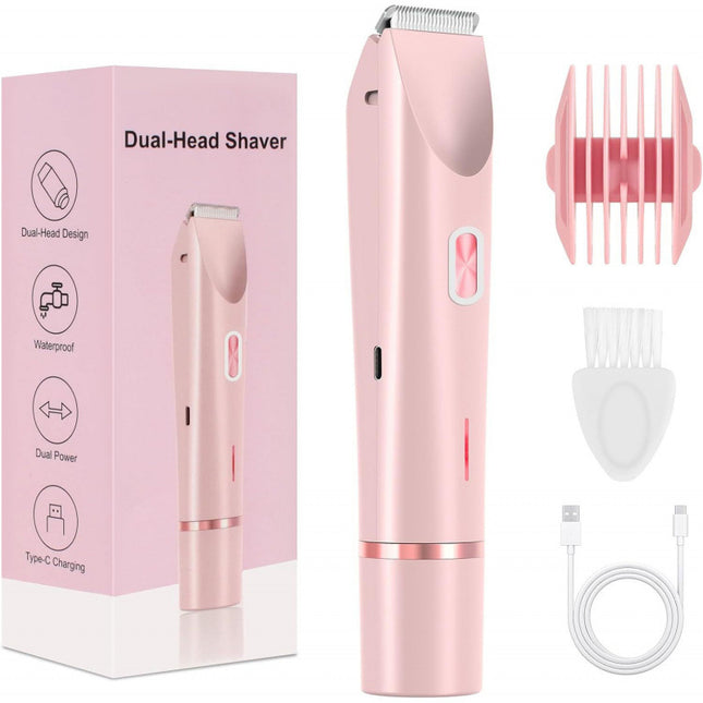 2 In 1 Hair Remover Women's Double Head Shaver Private Pubic Hair Trimmer Electric Razor Wet Dry Electric Body Hair DS World