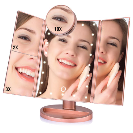 24 LED Magnifying Lighted Cosmetic Makeup Mirror Tabletop Tri-fold Touch Screen Mirror Touch Screen DS World
