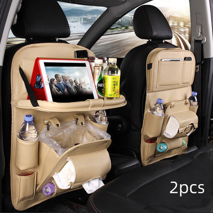 PU Leather Car Storage Bag Multifunction Seat Back Tray Hanging Bag Waterproof Car Organizer Automotive Interior Accessories DS World