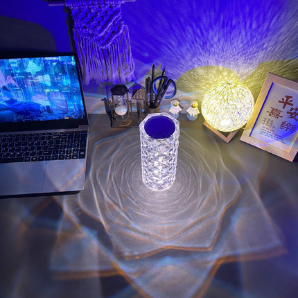 Romantic LED Rose Diamond Table Lamps For Bedroom Living Room Party Dinner Decor Creative Lights