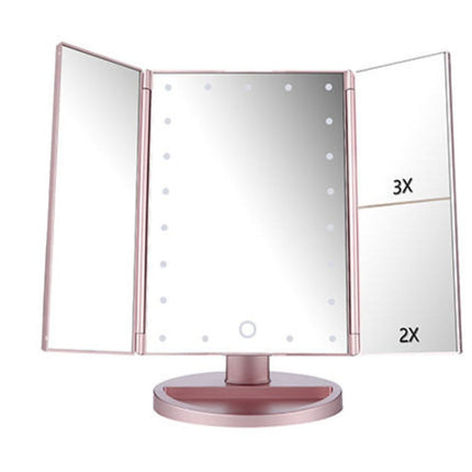 24 LED Magnifying Lighted Cosmetic Makeup Mirror Tabletop Tri-fold Touch Screen Mirror Touch Screen DS World