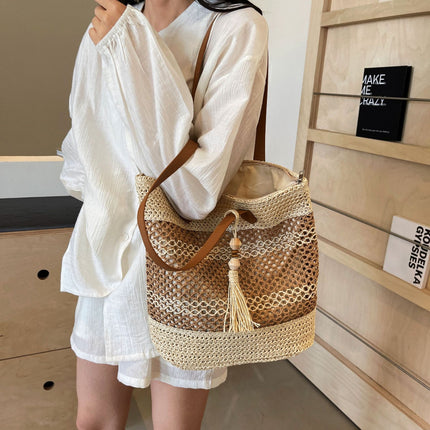 Summer Stripe Straw Sholder Bags With Tassel Pendant Fashion Large Capacity Seaside Vacation Beach Bags DS World