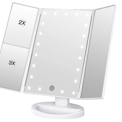 24 LED Magnifying Lighted Cosmetic Makeup Mirror Tabletop Tri-fold Touch Screen Mirror Touch Screen DS World