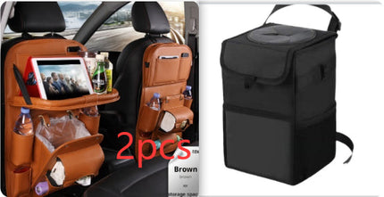 PU Leather Car Storage Bag Multifunction Seat Back Tray Hanging Bag Waterproof Car Organizer Automotive Interior Accessories DS World