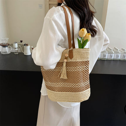 Summer Stripe Straw Sholder Bags With Tassel Pendant Fashion Large Capacity Seaside Vacation Beach Bags DS World