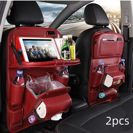 PU Leather Car Storage Bag Multifunction Seat Back Tray Hanging Bag Waterproof Car Organizer Automotive Interior Accessories DS World
