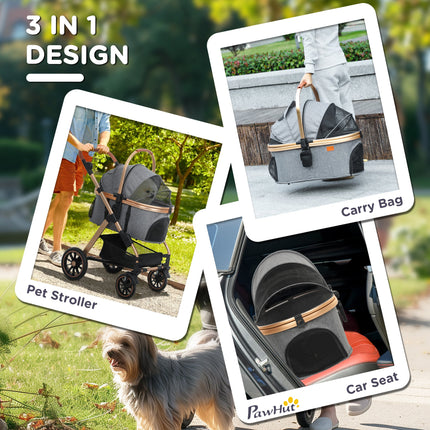 3 In 1 Dog Stroller With Detachable Cabin, 4 Wheel Folding Lightweight Pet Stroller For Small Dogs, Gray DS World