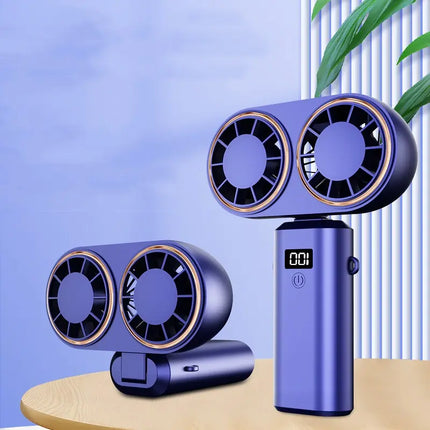 USB Handheld Mini Fan Foldable Portable Neck Hanging Fans 5 Speed USB Rechargeable Fan With Display Screen DS World