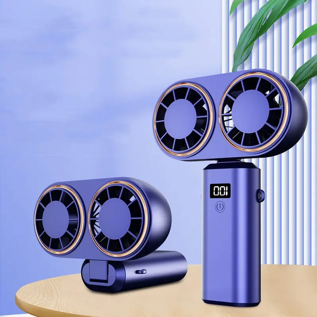 USB Handheld Mini Fan Foldable Portable Neck Hanging Fans 5 Speed USB Rechargeable Fan With Display Screen DS World