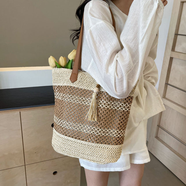 Summer Stripe Straw Sholder Bags With Tassel Pendant Fashion Large Capacity Seaside Vacation Beach Bags DS World
