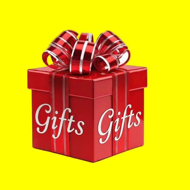 Red gift box with a large bow on a white background