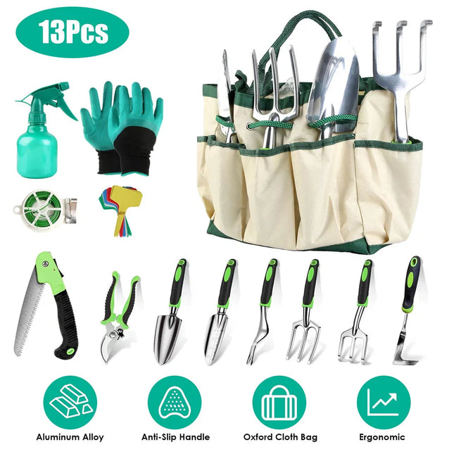 13Pcs Garden Tool Set Aluminum Alloy Gardening Hand Tools Starter Kit With Garden Bag Outdoor Hand Tools DS World