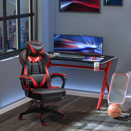 Vinsetto Computer Gaming Chair, Racing Desk Chair With Lumbar Support And Footrest, PU Leather Gamer Chair With Headrest And Swivel Wheels For Home, Red DS World