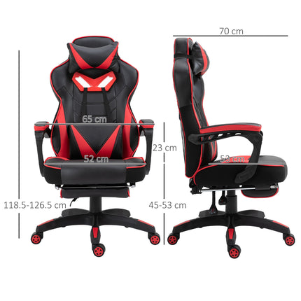 Vinsetto Computer Gaming Chair, Racing Desk Chair With Lumbar Support And Footrest, PU Leather Gamer Chair With Headrest And Swivel Wheels For Home, Red DS World