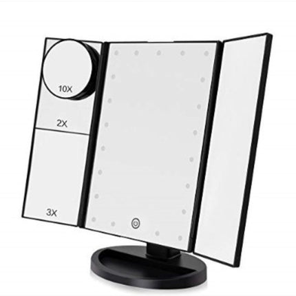 24 LED Magnifying Lighted Cosmetic Makeup Mirror Tabletop Tri-fold Touch Screen Mirror Touch Screen DS World