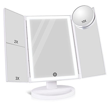 24 LED Magnifying Lighted Cosmetic Makeup Mirror Tabletop Tri-fold Touch Screen Mirror Touch Screen DS World